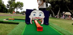 open mouth clown mini golf obstacle