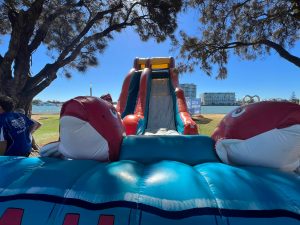 A large inflatable water slide named 'Big Kahuna' at an event in Mandurah.